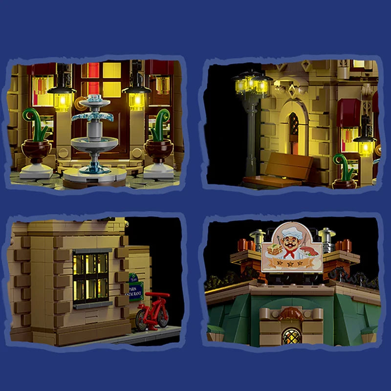 LEGO®-kompatibles Pariser Restaurant mit LED-Beleuchtung | 3.104 Steine